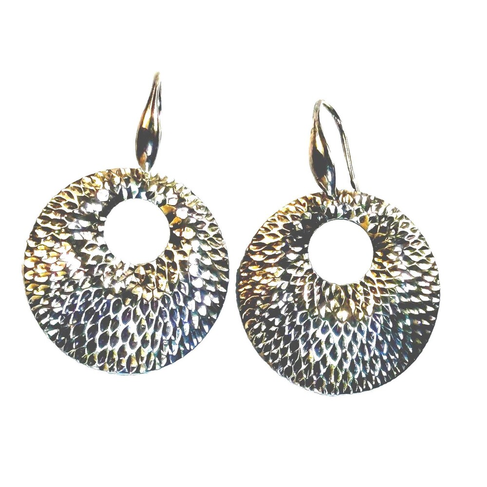 Sterling Silver 925 Diamond Cut Stamped Hoop Dangle Earrings 12.87g MadeThailand - Picture 7 of 9